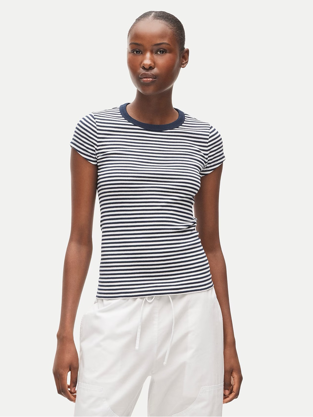 J Crew New Women's Perfect-Fit Crewneck T-Shirt In Stripe In Blue White
